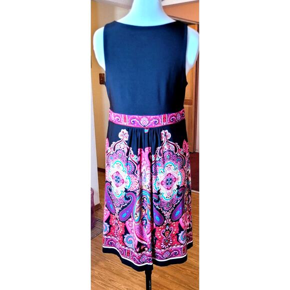 Sandra Darren Womens Dress 8 Wrap Top A-Line Sleeveless Black Pink Paisley Boho - Picture 5 of 12